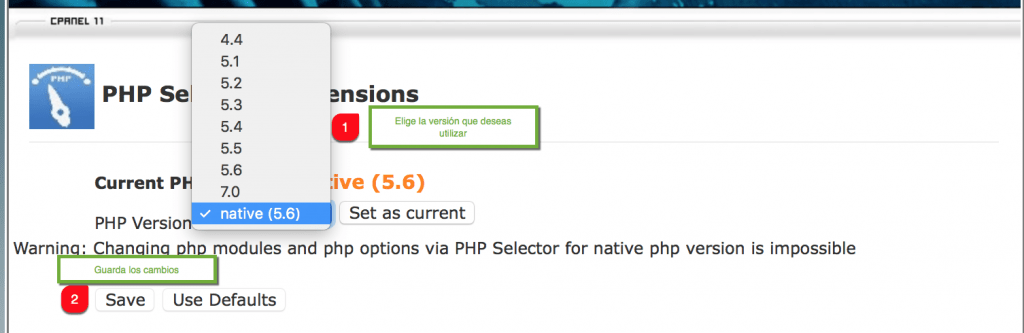Cambiar la versión de PHP