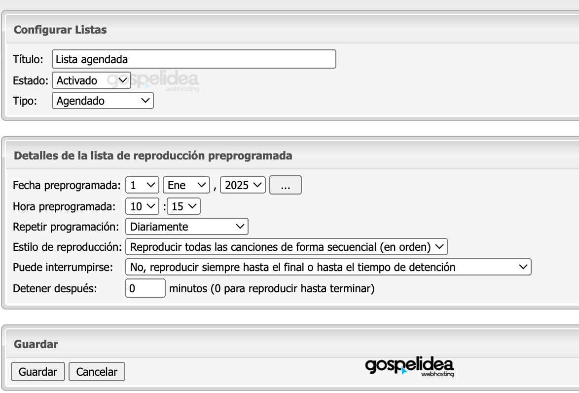 Configurar Lista Agendada en CentovaCast